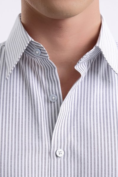 เสื้อเชิ้ตแขนยาว EASY CARE Striped Shirt – Light Grey