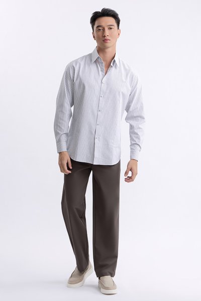 เสื้อเชิ้ตแขนยาว EASY CARE Striped Shirt – Light Grey