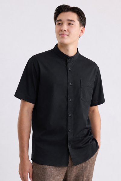 เสื้อเชิ้ตแขนสั้น Smart Mandarin Collar Shirt - Black