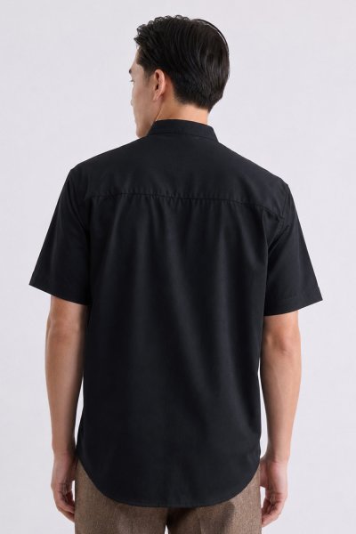 เสื้อเชิ้ตแขนสั้น Smart Mandarin Collar Shirt - Black