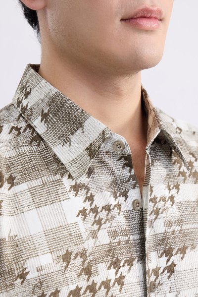 Houndstooth Check Print Shirt