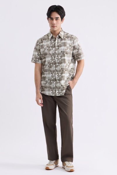 Houndstooth Check Print Shirt