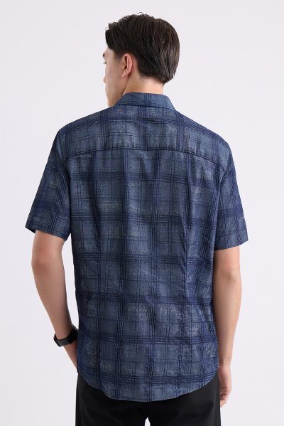 เสื้อเชิ้ตแขนสั้น Indigo Check Jacquard Shirt