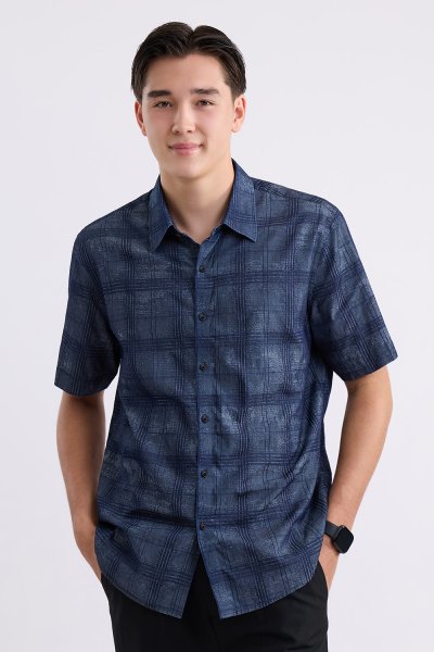 เสื้อเชิ้ตแขนสั้น Indigo Check Jacquard Shirt