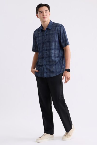 เสื้อเชิ้ตแขนสั้น Indigo Check Jacquard Shirt