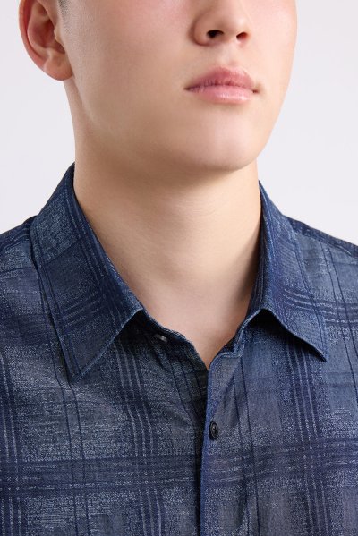 เสื้อเชิ้ตแขนสั้น Indigo Check Jacquard Shirt