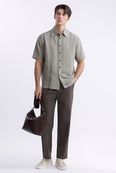 เสื้อเชิ้ตแขนสั้น Textured Weave Shirt - Olive