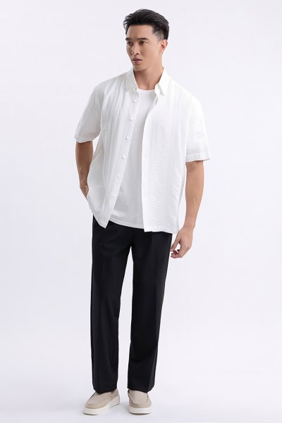 เสื้อเชิ้ตแขนสั้น Textured Weave Shirt - White