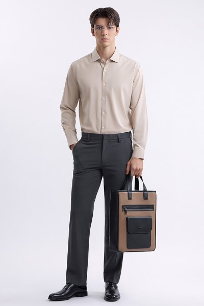 เสื้อเชิ้ตแขนยาว NO MORE IRON Smart Fit Shirt - Beige