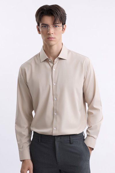 เสื้อเชิ้ตแขนยาว NO MORE IRON Smart Fit Shirt - Beige