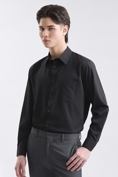 เสื้อเชิ้ตแขนยาว EASY CARE Regular Fit Shirt - Black