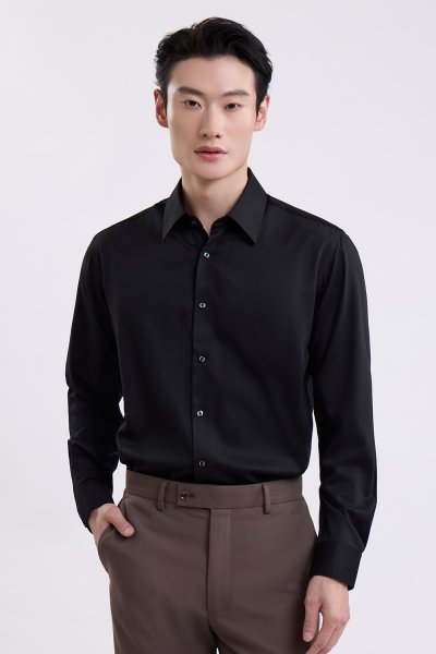 เสื้อเชิ้ตแขนยาว SMOOTH & STRETCH Smart Fit Shirt - Black