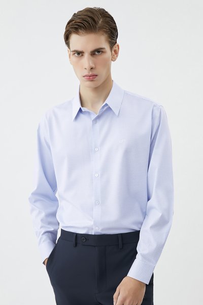 เสื้อเชิ้ตแขนยาว SMOOTH & STRETCH Plaid Regular Fit Shirt - Blue