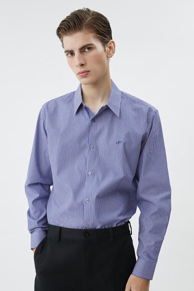 เสื้อเชิ้ตแขนยาว EASY CARE Striped Regular Fit Shirt - Blue