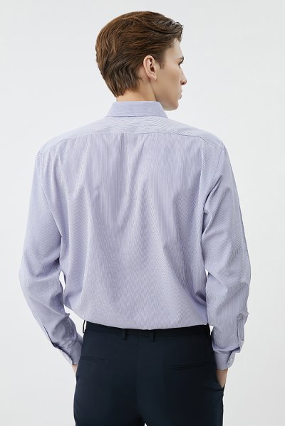 เสื้อเชิ้ตแขนยาว EASY CARE Striped Regular Fit Shirt - Navy
