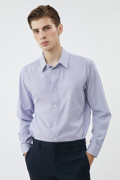 เสื้อเชิ้ตแขนยาว EASY CARE Striped Regular Fit Shirt - Navy
