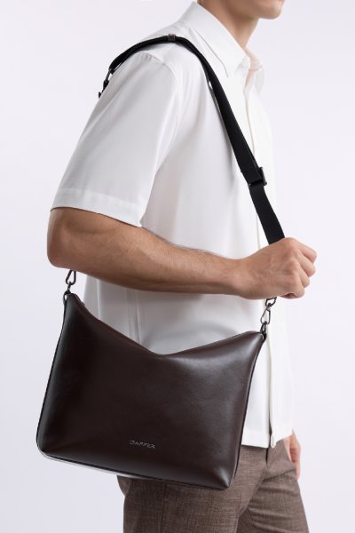 Zip Top Crossbody Bag - Brown
