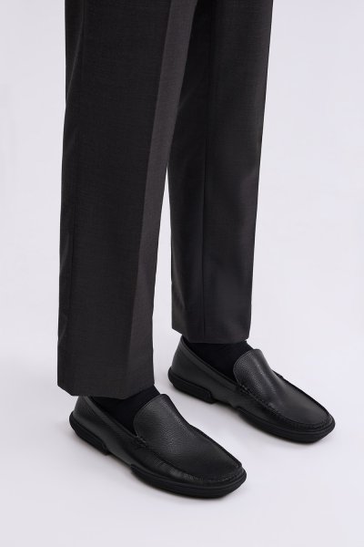 รองเท้าหนัง แบบสวม Nappa Leather Moccasin - Black