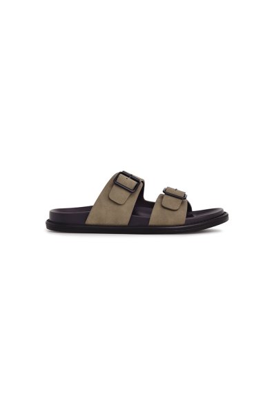 รองเท้าแตะแบบสวม Double Buckle Sandals - Beige