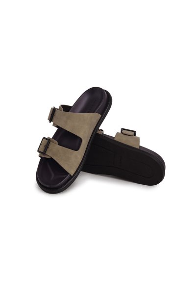 รองเท้าแตะแบบสวม Double Buckle Sandals - Beige