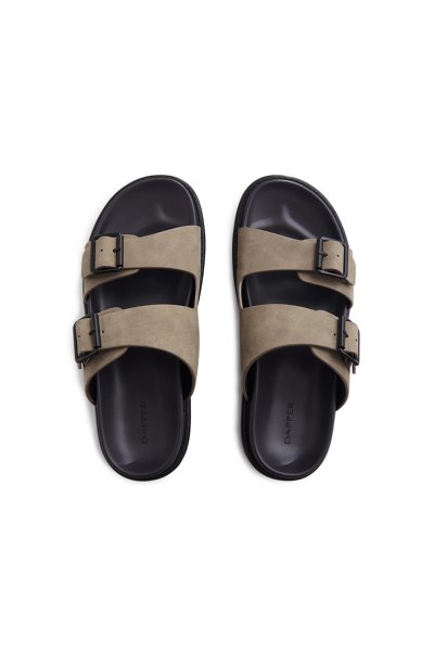 รองเท้าแตะแบบสวม Double Buckle Sandals - Beige