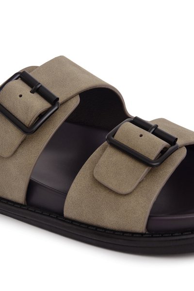 รองเท้าแตะแบบสวม Double Buckle Sandals - Beige