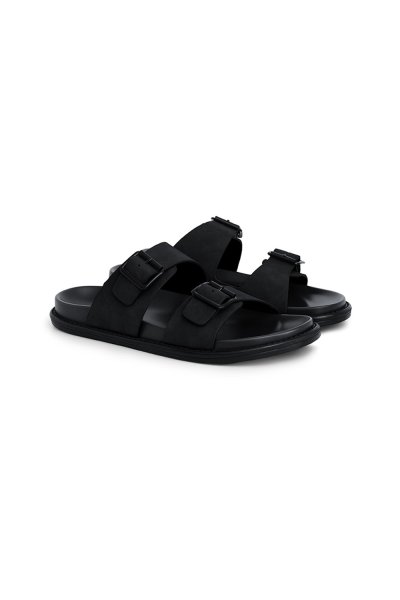 รองเท้าแตะแบบสวม Double Buckle Sandals - Black