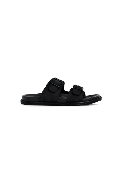 รองเท้าแตะแบบสวม Double Buckle Sandals - Black