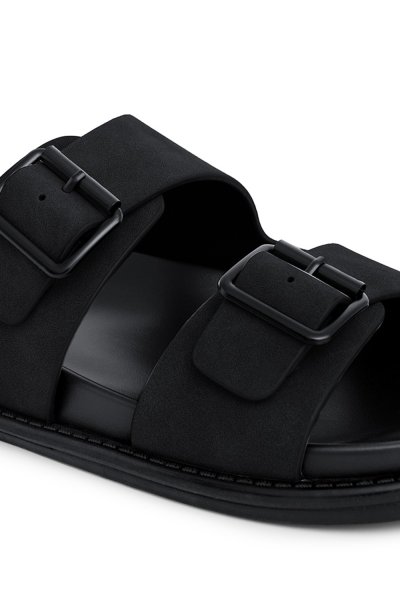 รองเท้าแตะแบบสวม Double Buckle Sandals - Black