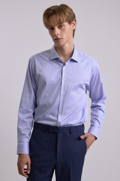 เสื้อเชิ้ตแขนยาว SMOOTH & STRETCH Striped Smart Fit Shirt – Blue
