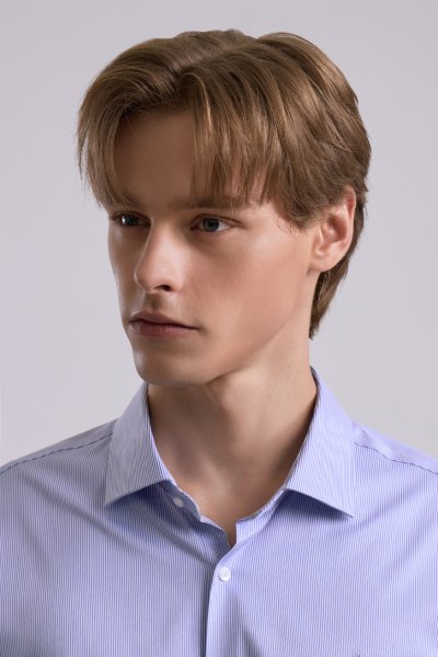 เสื้อเชิ้ตแขนยาว SMOOTH & STRETCH Striped Smart Fit Shirt – Blue