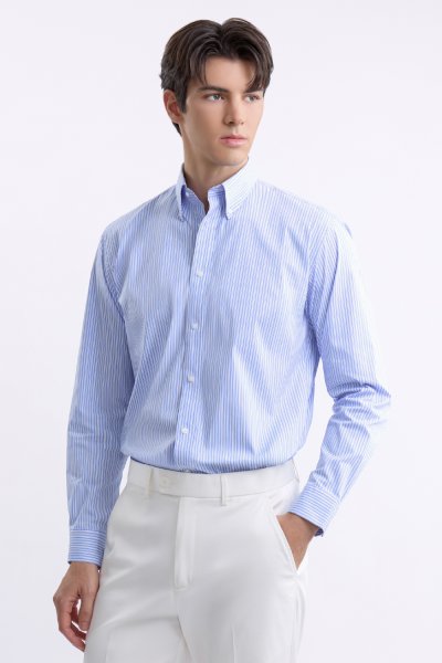 เสื้อเชิ้ตแขนยาว EASY CARE Striped Regular Fit Shirt – Blue