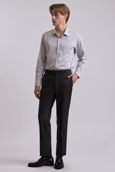 เสื้อเชิ้ตแขนยาว SMOOTH & STRETCH Striped Smart Fit Shirt – Grey