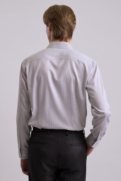 เสื้อเชิ้ตแขนยาว SMOOTH & STRETCH Striped Smart Fit Shirt – Grey