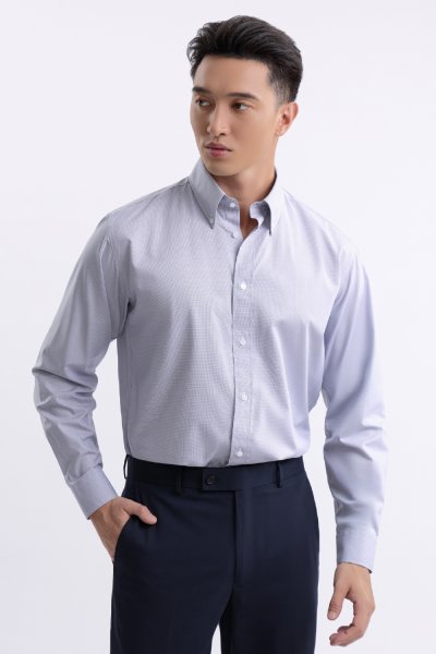 เสื้อเชิ้ตแขนยาว NO MORE IRON Houndstooth Regular Fit Shirt – Grey