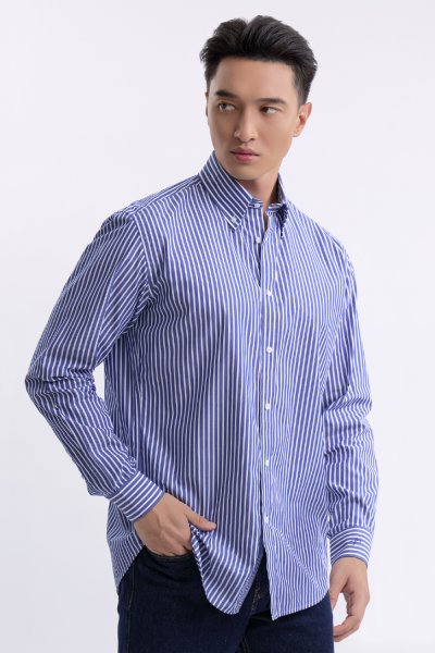 เสื้อเชิ้ตแขนยาว EASY CARE Striped Regular Fit Shirt – Navy