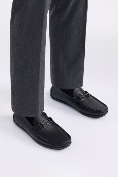 Nappa Leather Bit Moccasin - Black