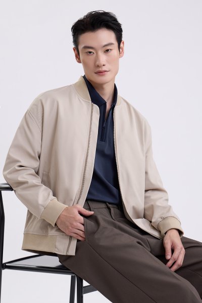Lightweight Bomber Jacket - Beige