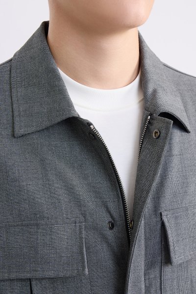 Checked Utility-Pocket Jacket