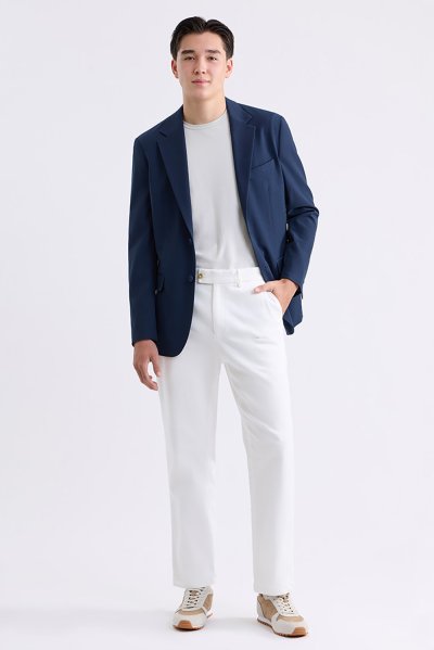Textured Seersucker Blazer - Navy