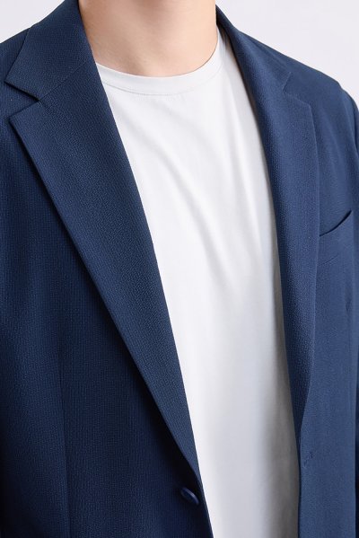 Textured Seersucker Blazer - Navy