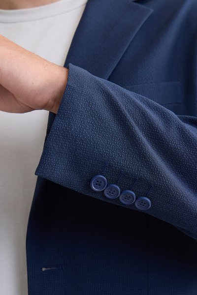 Textured Seersucker Blazer - Navy