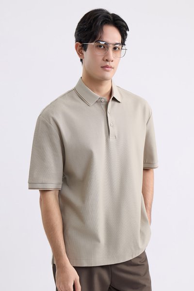 เสื้อโปโล Contrast Tipped Polo Shirt - Beige