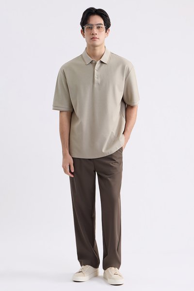 เสื้อโปโล Contrast Tipped Polo Shirt - Beige