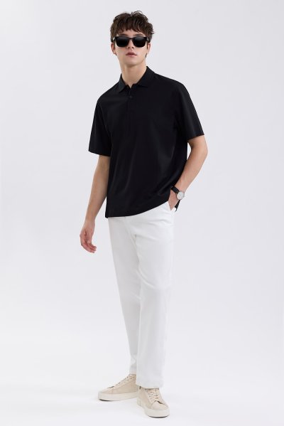 เสื้อโปโล Waffle-Knit Polo Shirt - Black