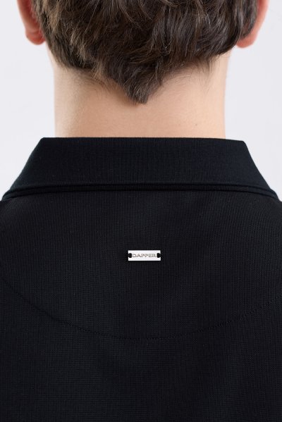 เสื้อโปโล Waffle-Knit Polo Shirt - Black