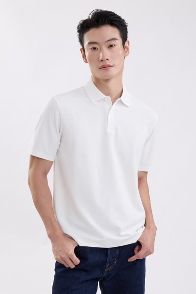 เสื้อโปโล Waffle-Knit Polo Shirt - White