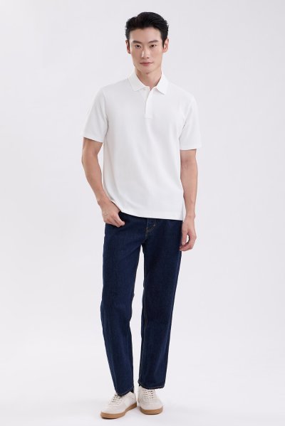 เสื้อโปโล Waffle-Knit Polo Shirt - White