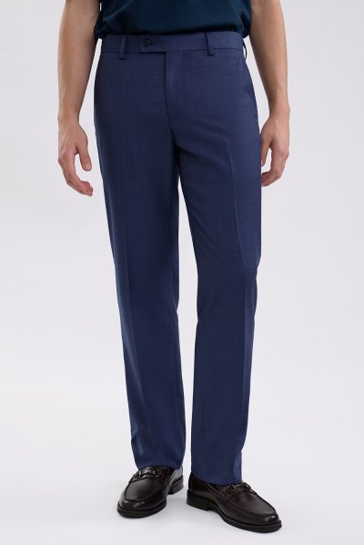 TECHFLEX Textured Regular-Fit Trousers - Navy