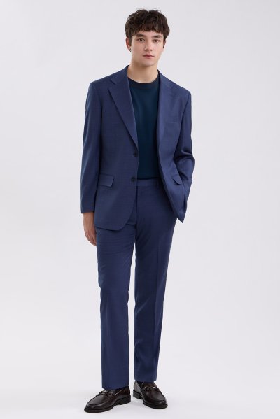 TECHFLEX Textured Regular-Fit Trousers - Navy